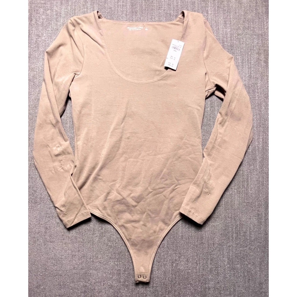Abercrombie & Fitch Soft A&F Collection Bodysuit Womens Large Beige Scoop Neck